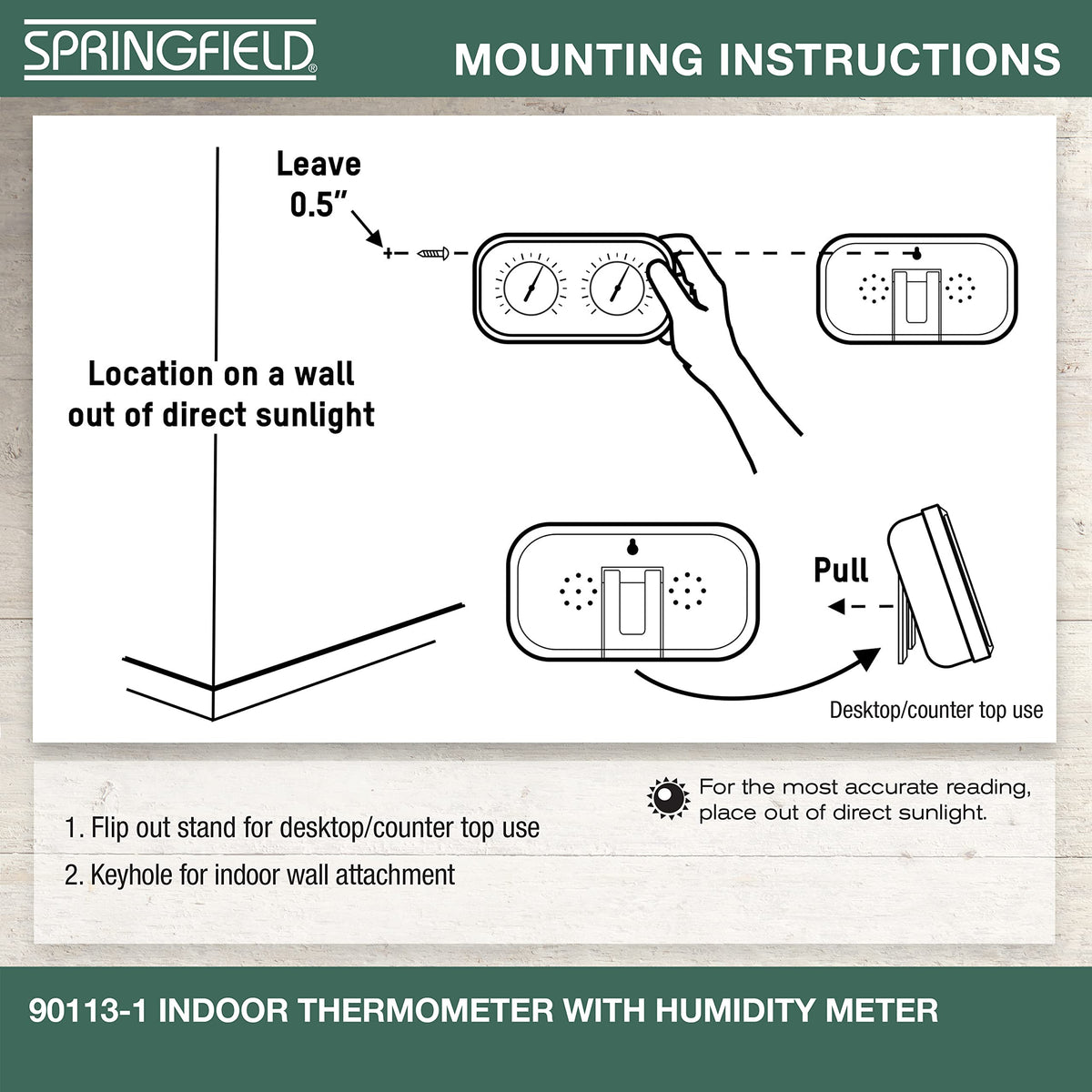 Springfield Color Track Humidity Meter and Indoor Thermometer, Analog Weather Station for the Bedroom, Nursery, Storage, and Inside the Home