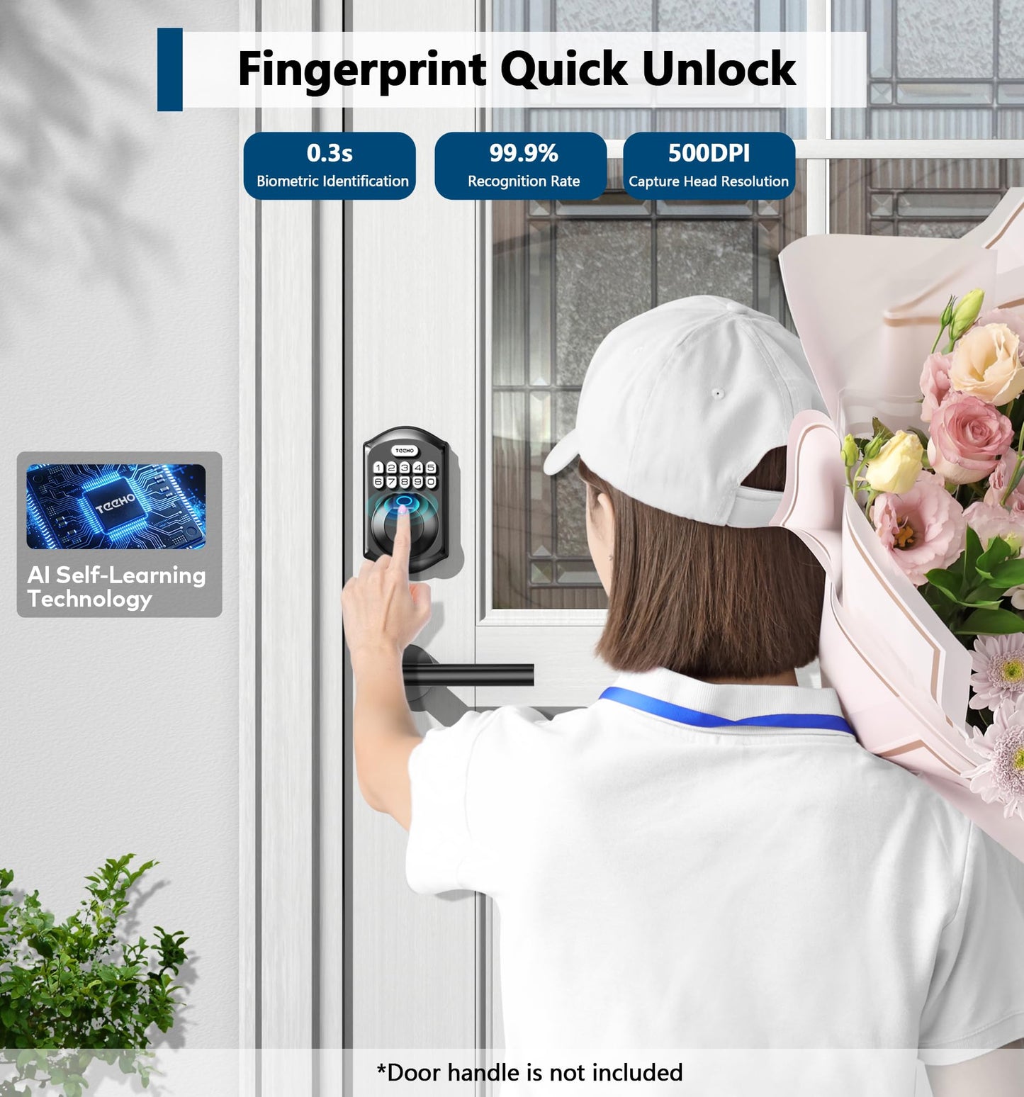 TEEHO TE002 Fingerprint Door Lock - Keyless Entry Electronic Keypad Deadbolt with 2 Backup Keys - Auto Lock - Easy Installation - Smart Locks for Front Door - Matte Black
