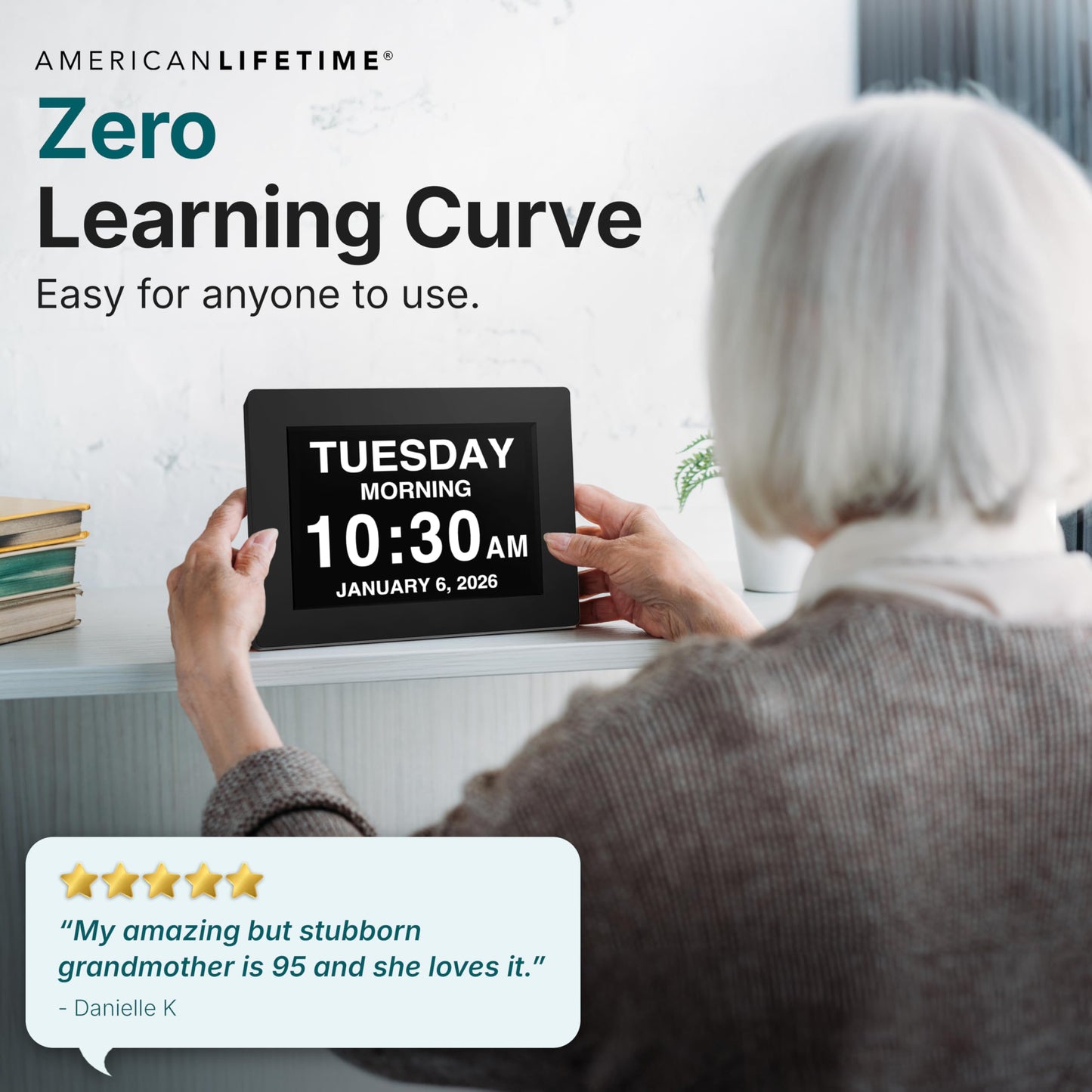American Lifetime Large Digital Clock for Seniors, Black, 8 inch, with Day & Date, Customizable Alarms, Auto-Dimming, Multi-Language Support, Battery Backup, Easy Setup, and Gift Option