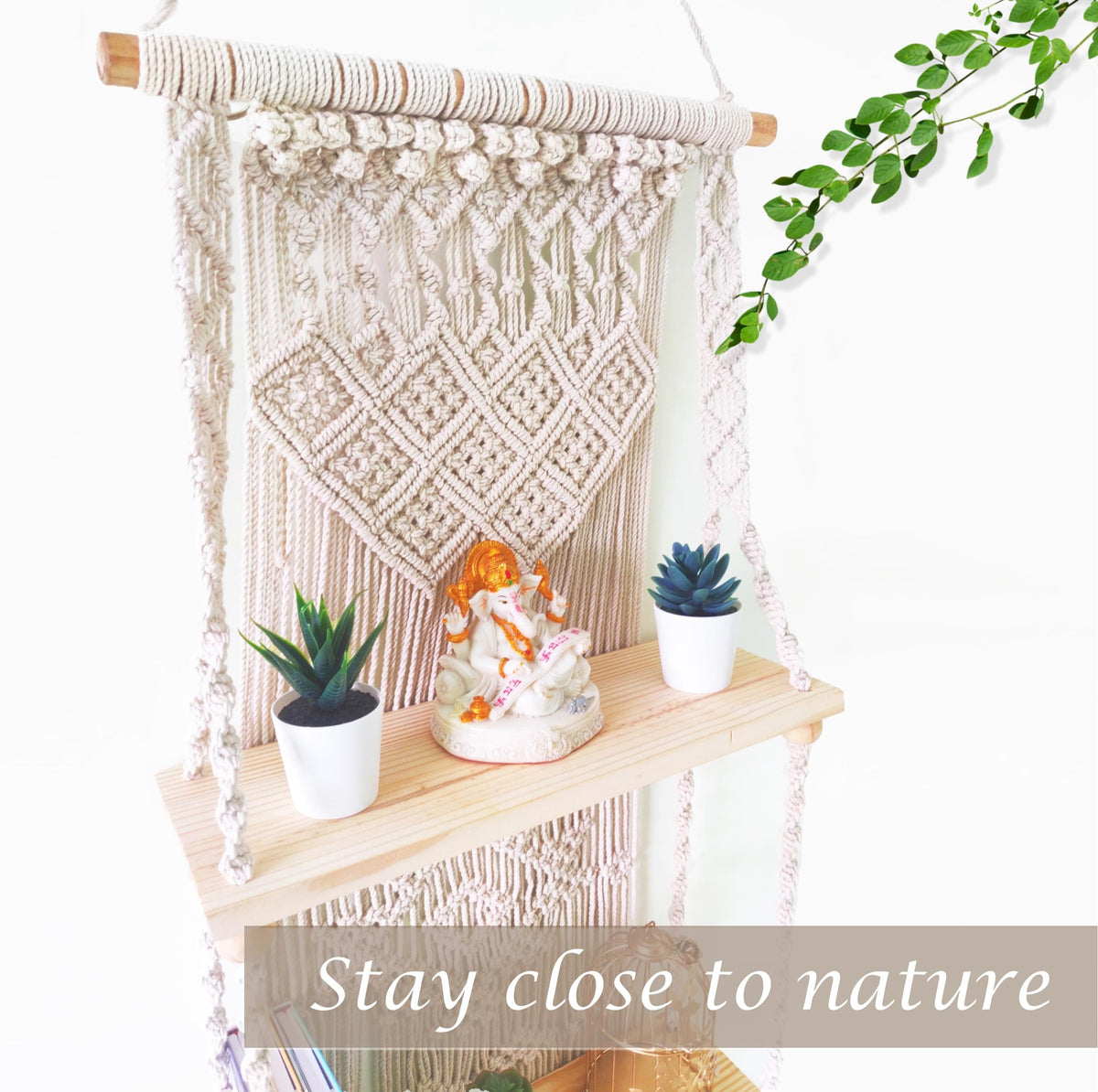 Induslyfe Macrame Wall Hanging Shelf 3 Tier Boho Wall Plant Hanger Shelves, Handmade of Woven Rope Boho Shelves Organizer for Living Room Bathroom Home Storage Floating Plant Rack Bohemian décor