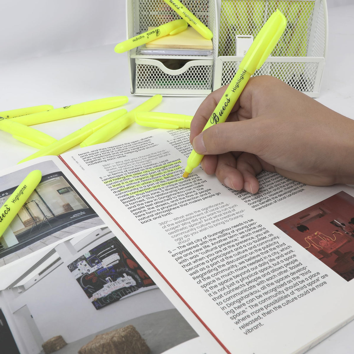 Buecs Highlighters Bulk Pack, 108 Count, Chisel Tip,Fluorescent Yellow, suitable for Adults Highlighting Planner Notes, Office School Supplies