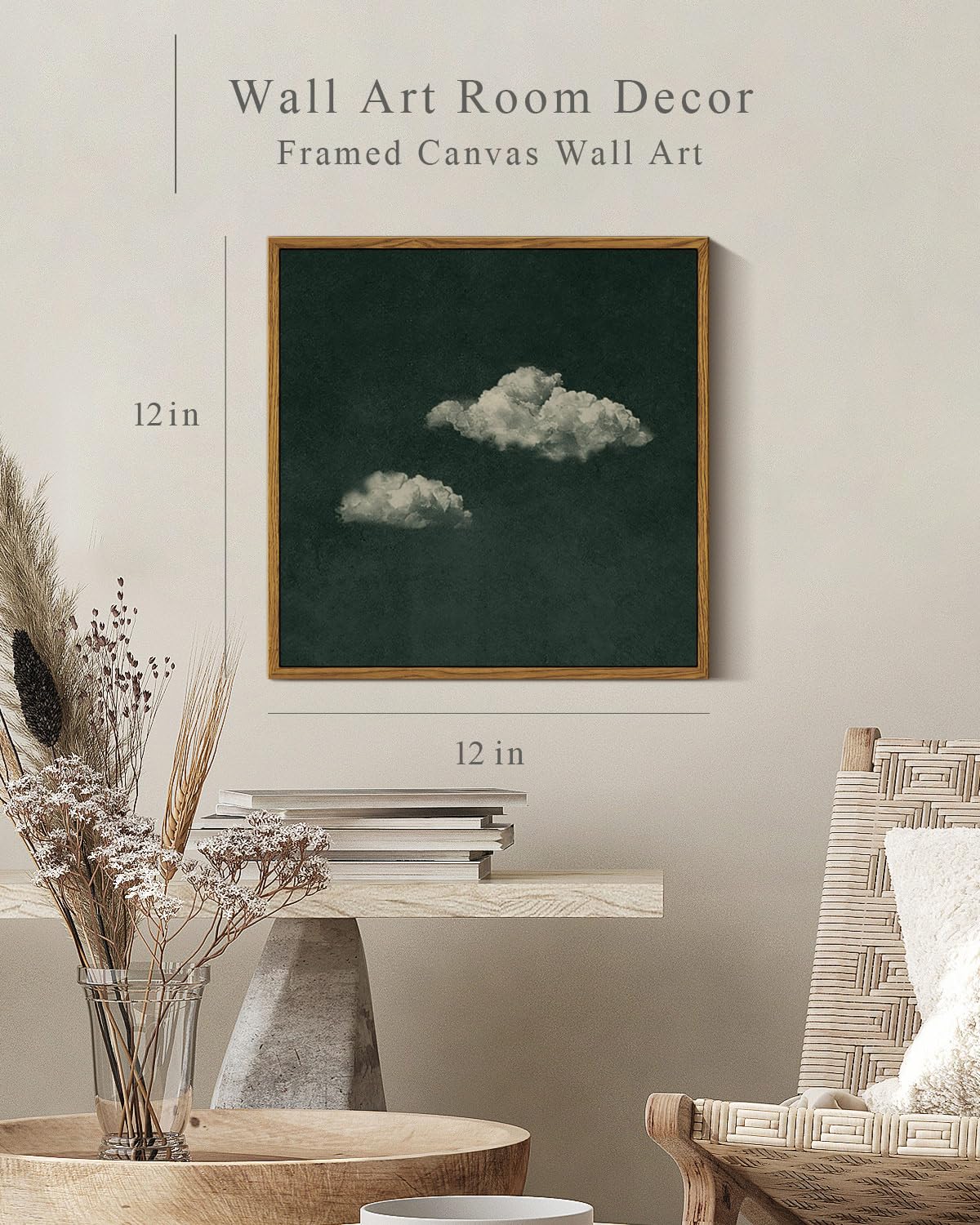 InSimSea Minimalist Cloud Wall Art, Square Framed Canvas Painting Modern Abstract Sky Artwork, Cloud Canvas Paints for Living Room Bedroom Bathroom Dining Room, Home Office Wall Decor 12"x12"