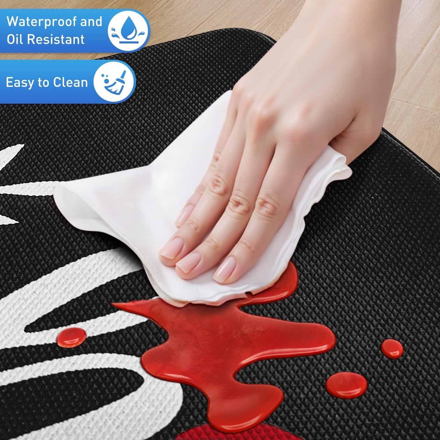 HappyTrends Kitchen Mat for Floor, 2PCS Cushioned Anti-Fatigue Kitchen Rugs, Waterproof Non-Slip Standing Mats and Rugs Set for Kitchen, Office, Laundry, Black, 17.3"×30"+17.3"×47"