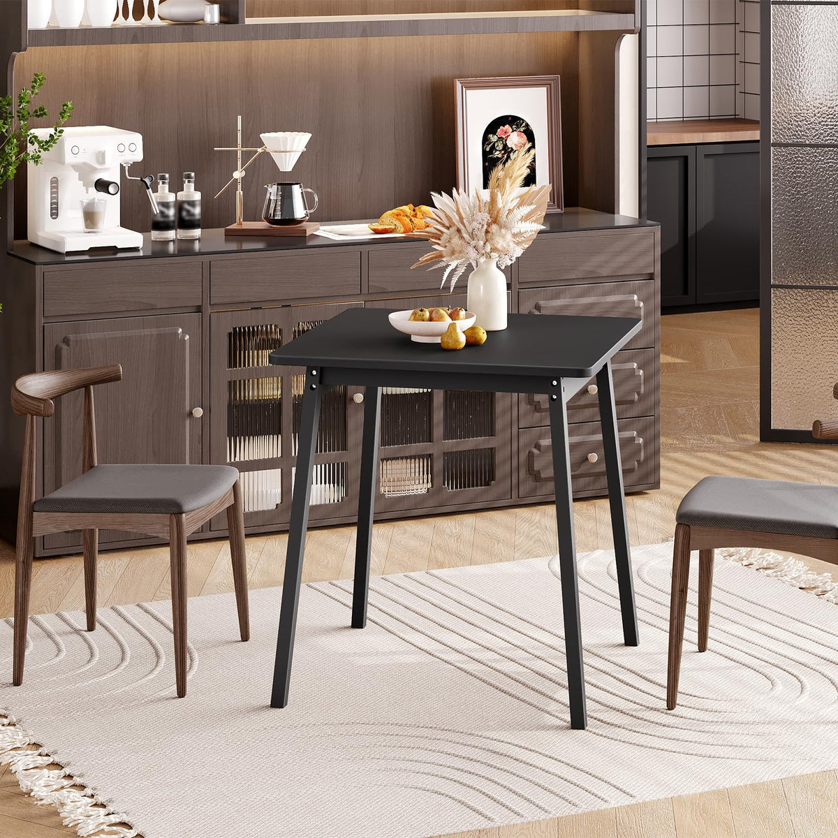 HOOBRO Bamboo Dining Table, Square Dining Table for 2, 27.6" Kitchen Table for Small Space, Writing Table, Easy to Assemble, for Dining Room, Living Room, Office, Kitchen, Apartment, Black BK70CZ01G1