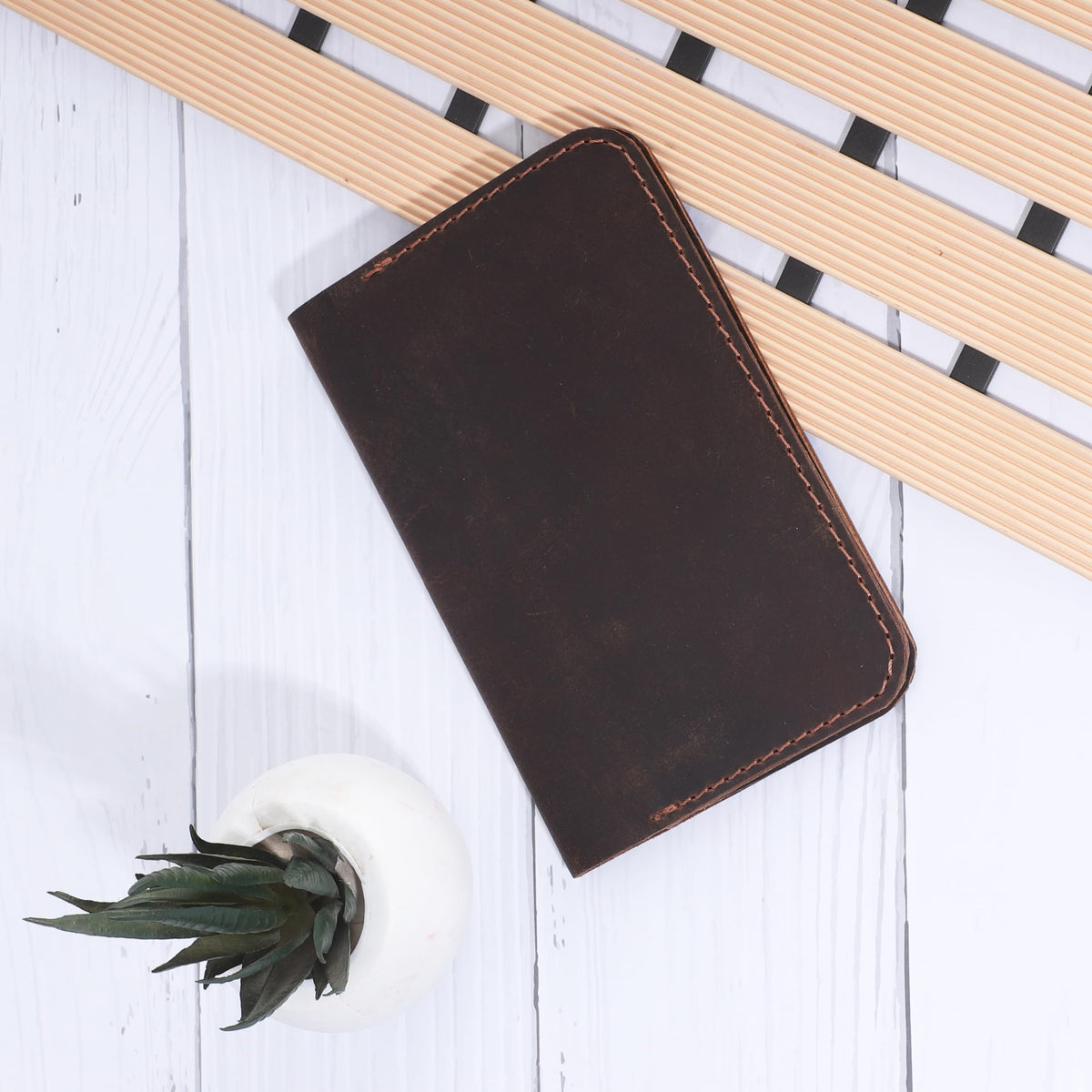 CestAntiQ, Leather Journal Cover for Field Notes, Notebook Cover for Cahier, Wallet Case, (3.5 x 5.5 in.) Cards Slot/Refillable Travelers Pocket Notebook Handmade with Pen Holder Brown
