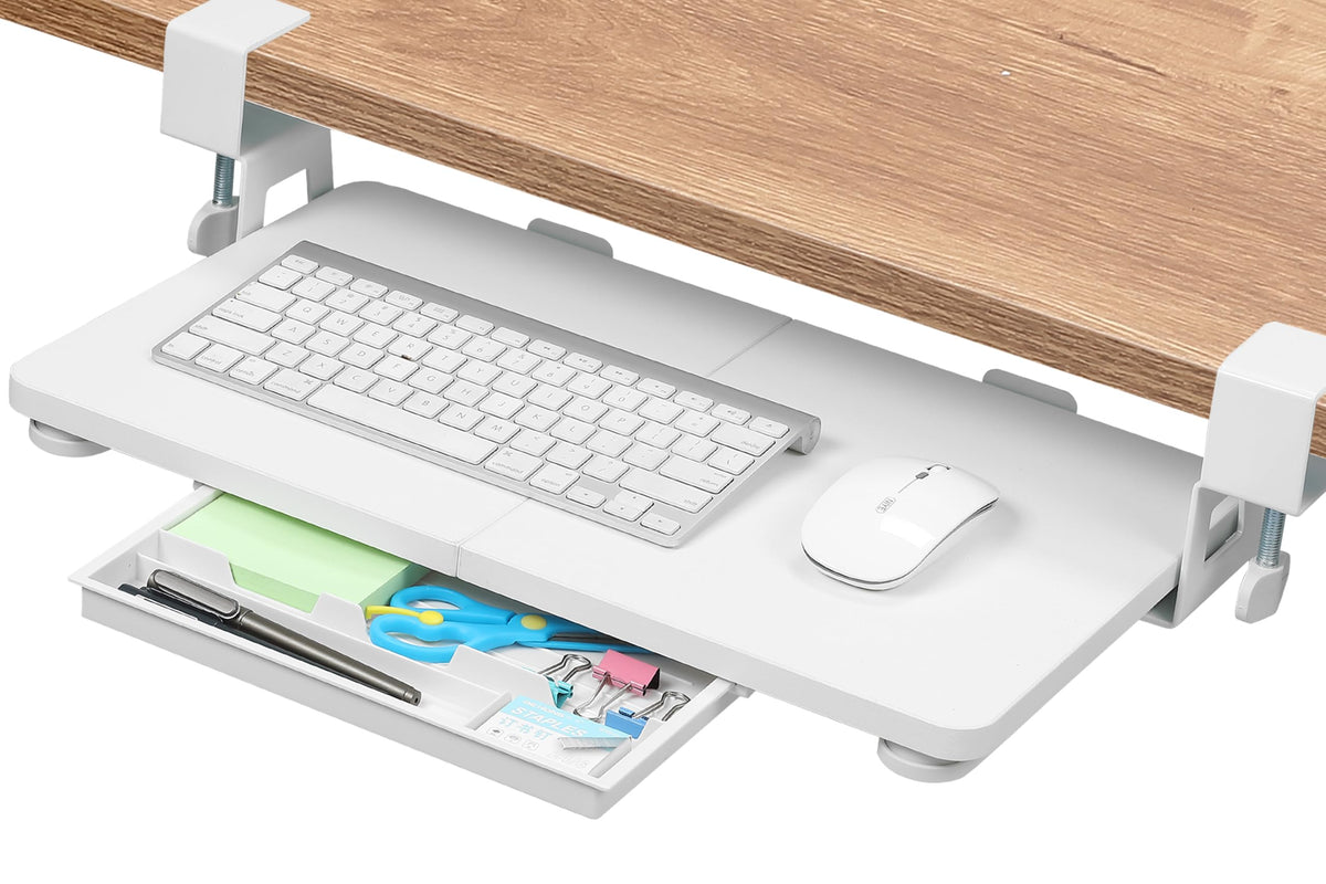 ETHU Keyboard Tray Under Desk, 19.7' X 11.81" Small Size Keyboard Drawer with C Clamp-on Mount Easy to Install, Computer Keyboard Stand Slide Pull Out, Ergonomic Keyboard Tray for Home, Office