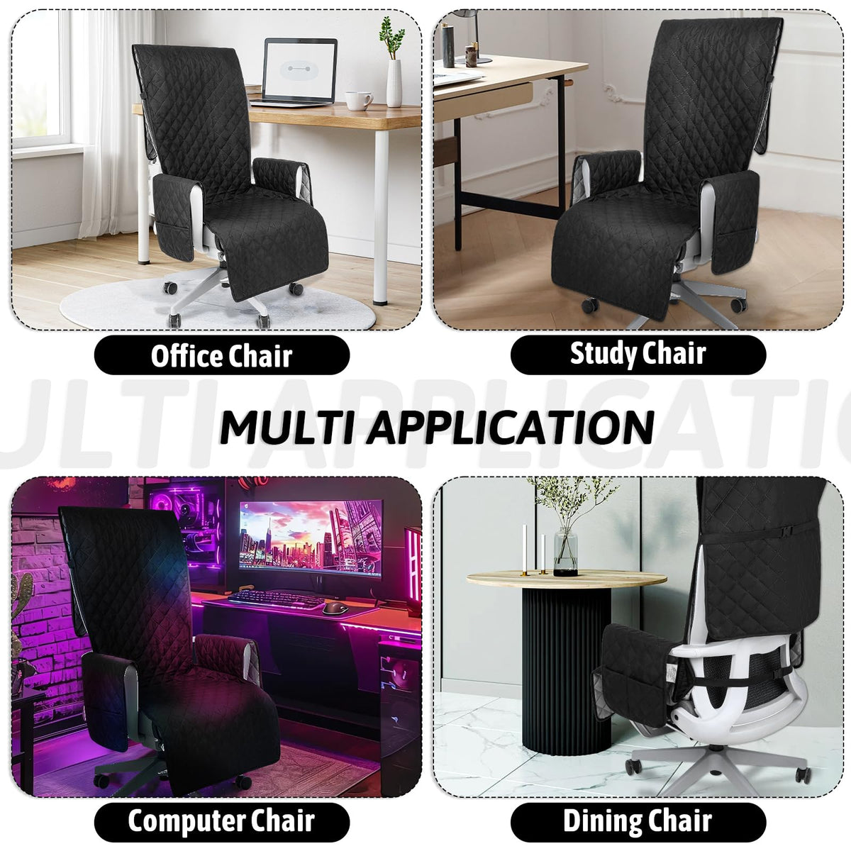 Executive Office Chair Covers with Arms Computer Large Desk Chair Cover Protector Quilted Water Resistant Executive Boss Cover Washable with Non Slip Buckle Universal Office Chairs with Arm Covers