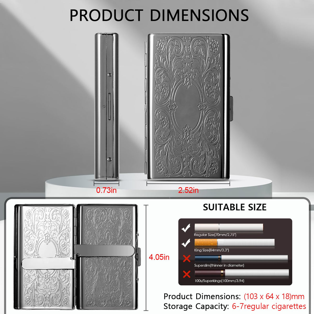 Classic Vintage Metal Women's and Men's Portable Cigarette Case, RFID Credit Card Wallet. (Figure Black, 12pcs 100mm)