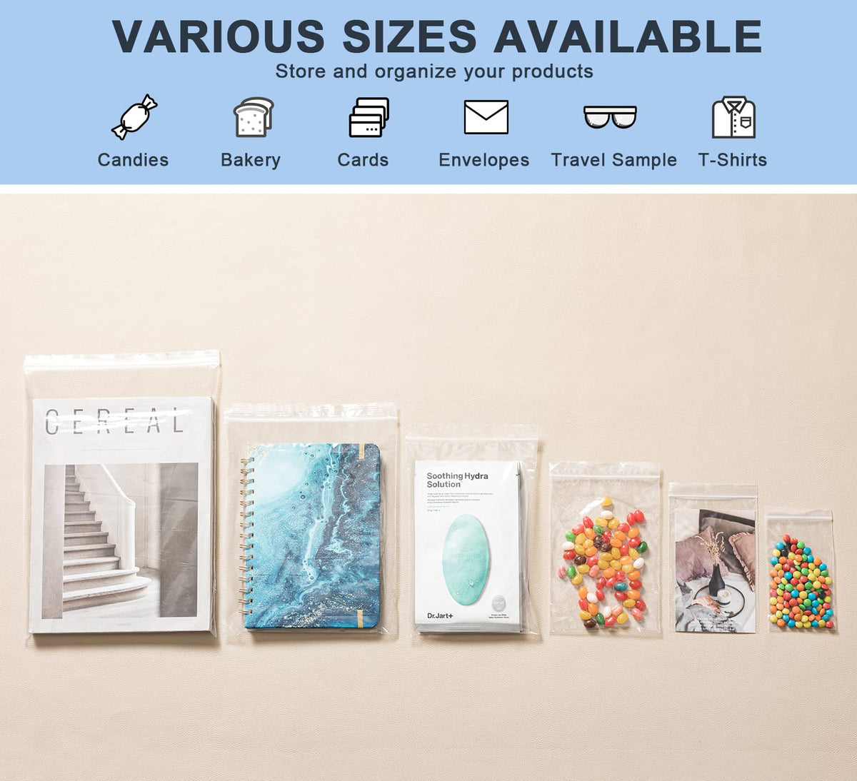 joybest 100 Count 9 x 12 Inch Clear Zip Plastic Poly Bags, Reclosable Zip Plastic Bags with Resealable Lock Seal Zipper