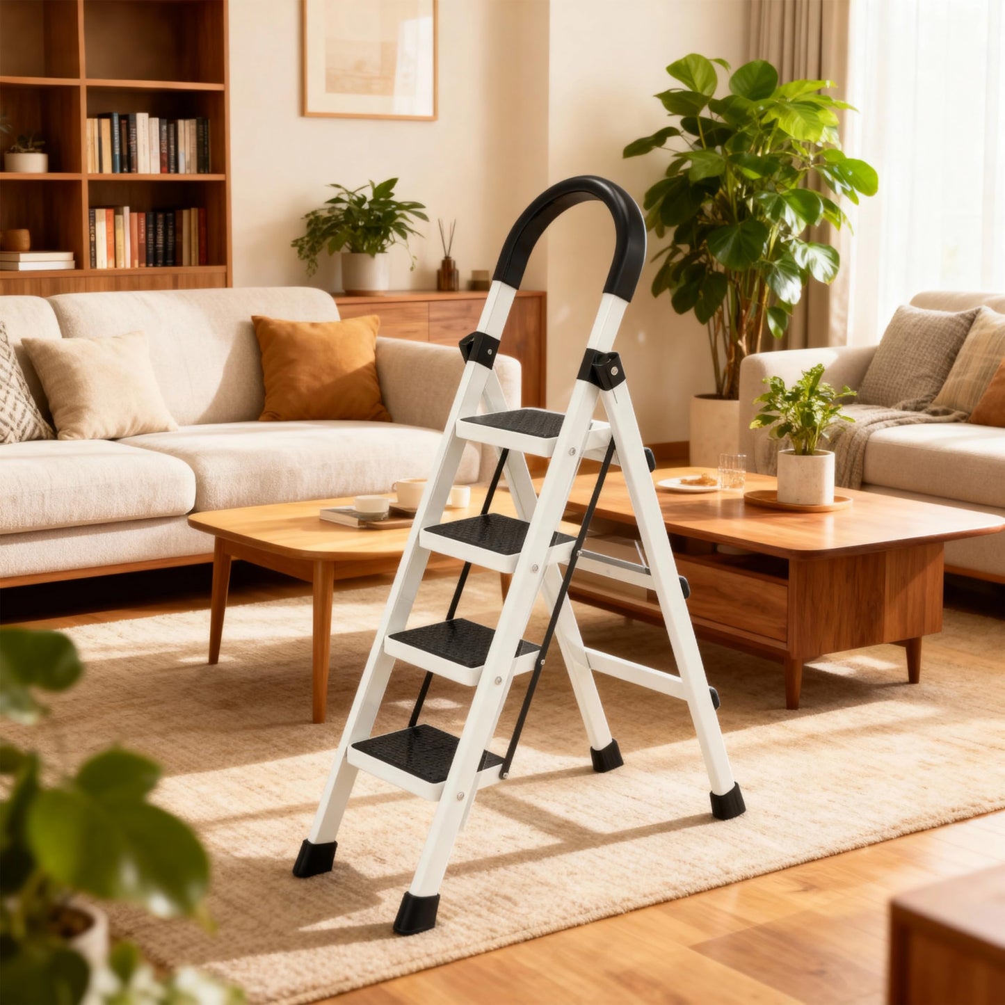 4 Step Folding Ladder, Portable and Compact, Anti-Slip Multi-Use Household Step Ladder for Home, Kitchen, Office, and Garage – Easy Storage, Sturdy and Durable