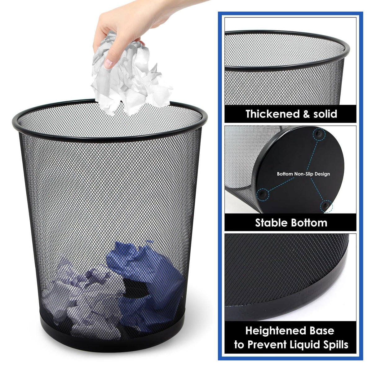 SHSYCER Black Mesh Trash Cans, 10-Pack 6 Gal Mesh Office Trash Can, Open Metal Wire Wastebaskets, Waste Basket Trash Can for Near Desk,Recycling Garbage Container Bin for Office,Home,School