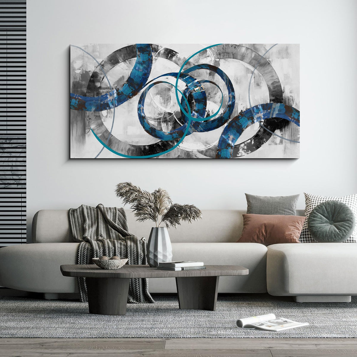 XLSJERST Large Wall Art for Living Room – Blue Abstract Canvas Artwork Designed Elegant and Minimalist Style Perfect for Bedrooms Offices and Modern Home Decoration