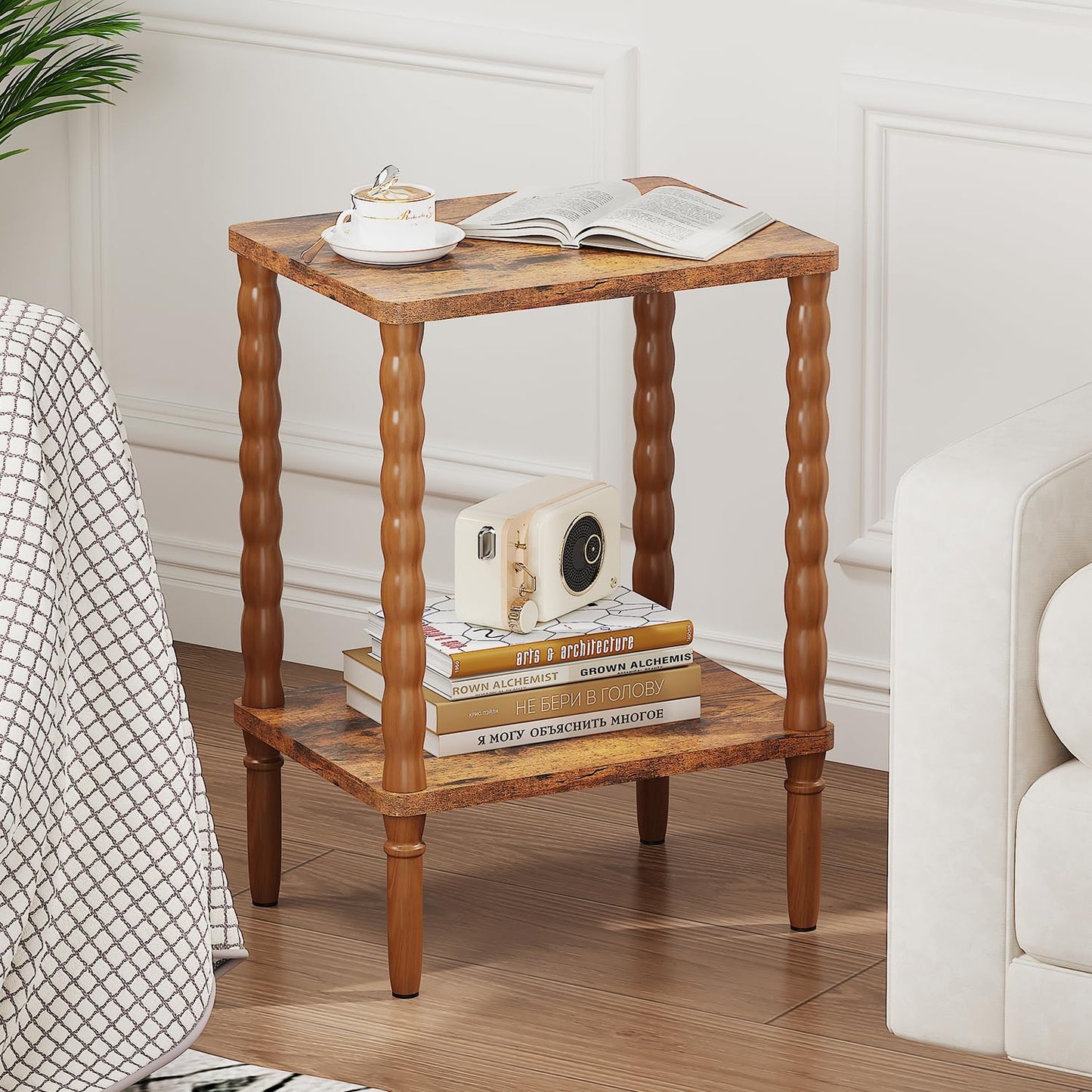 pikpuk Small Narrow Side Table, Vintage End Table - Skinny Bedside Nightstand for Small Spaces, Couch/Recliner Accent Table for Bedroom Living Room Nursery, No-Tool Assembly (Rustic Brown)