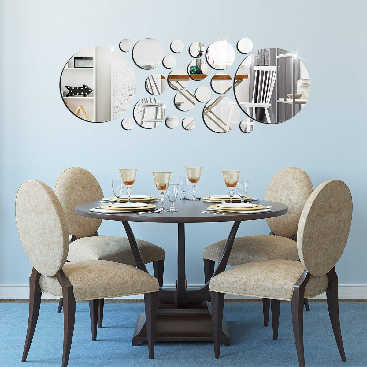 Zonon 30 Pcs Living Room Wall Decor Home Mirror Wall Letter Signs Stickers DIY Acrylic Mirror Decals 3D Decorations for Home Bedroom Living Room Removable(Silver)