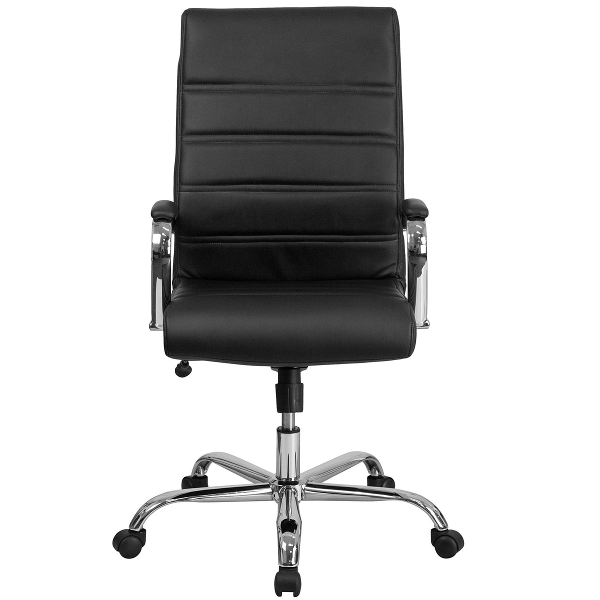 Flash Furniture Whitney High-Back Swivel LeatherSoft Desk Chair with Padded Seat and Armrests, Adjustable Height Padded Office Chair, Black/Chrome