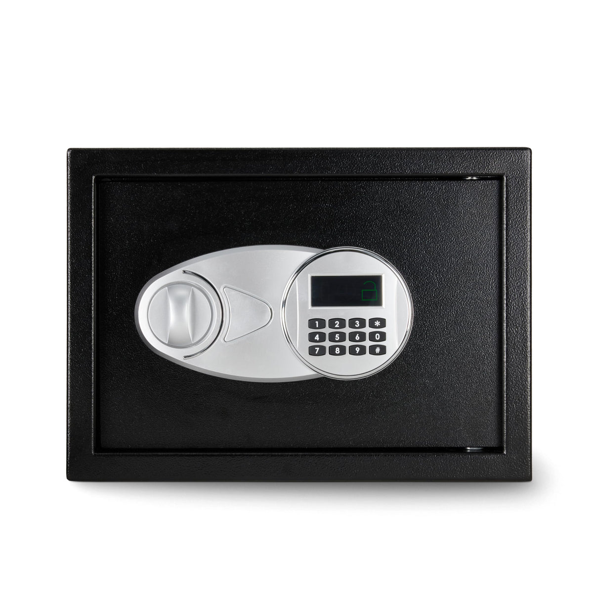 Amazon Basics Steel Security Safe and Lock Box with Electronic Keypad, Secure Documents Storage, Black, 0.5 Cubic Feet, 13.8"W x 9.8"D x 9.8"H, Removable Shelf