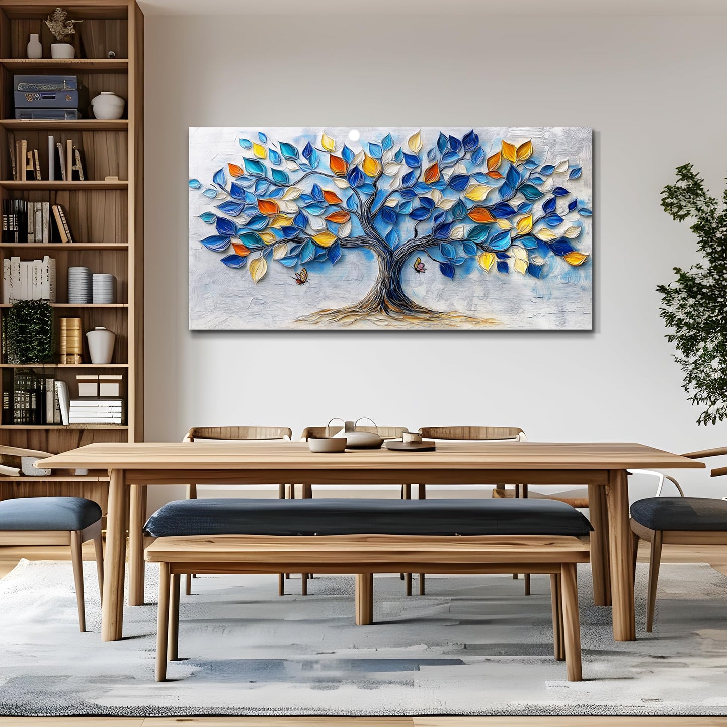 VXMXFTE Wall Art For Living Room Bedroom Wall Decor For Office Dining Room Abstract Blue Tree Painting Restaurant Hallway Wall Home Decor Prints Canvas Artwork Picture Ready To Hang 20x40 Inches