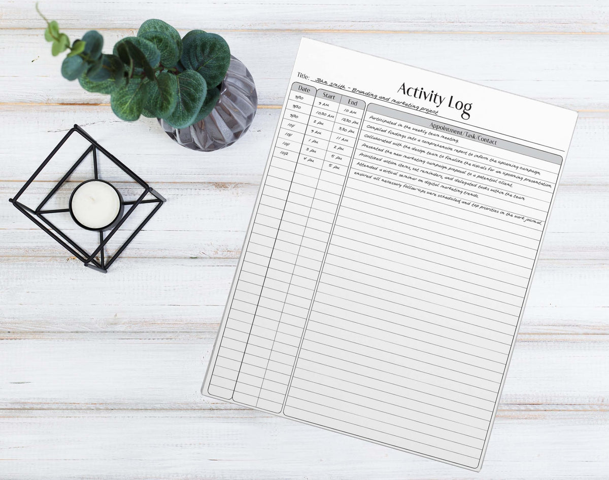 Better Office Products Activity Log Notepad, 8.5" x 11", Planning Note Pad, 50 Sheets, Daily Time Tracking Productivity Checklist Organizer,(4 Pack)