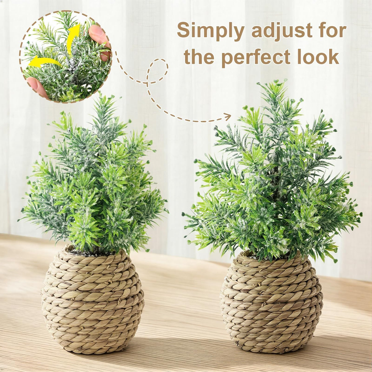 Small Fake Potted Plants: 7 Inches Artificial Plants with Seagrass Handwoven Planters, Indoor Farmhouse Spring Decorations, Eucalyptus Plant for Home Bathroom Office Shelf Tabletop Desk Room Decor