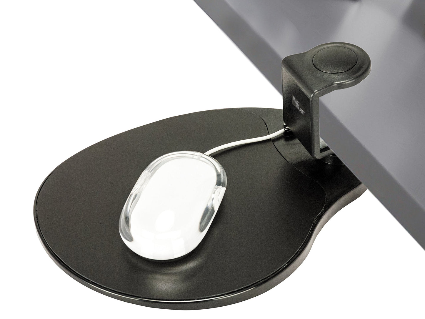 MAX SMART Clamp on Mouse Platform, Clip on Mouse Pad, Rotating 360, Easy Slide Out Tray, Suitable Up to for 1.5" Thickness Desk, for Home, Office to Save Space (Black)