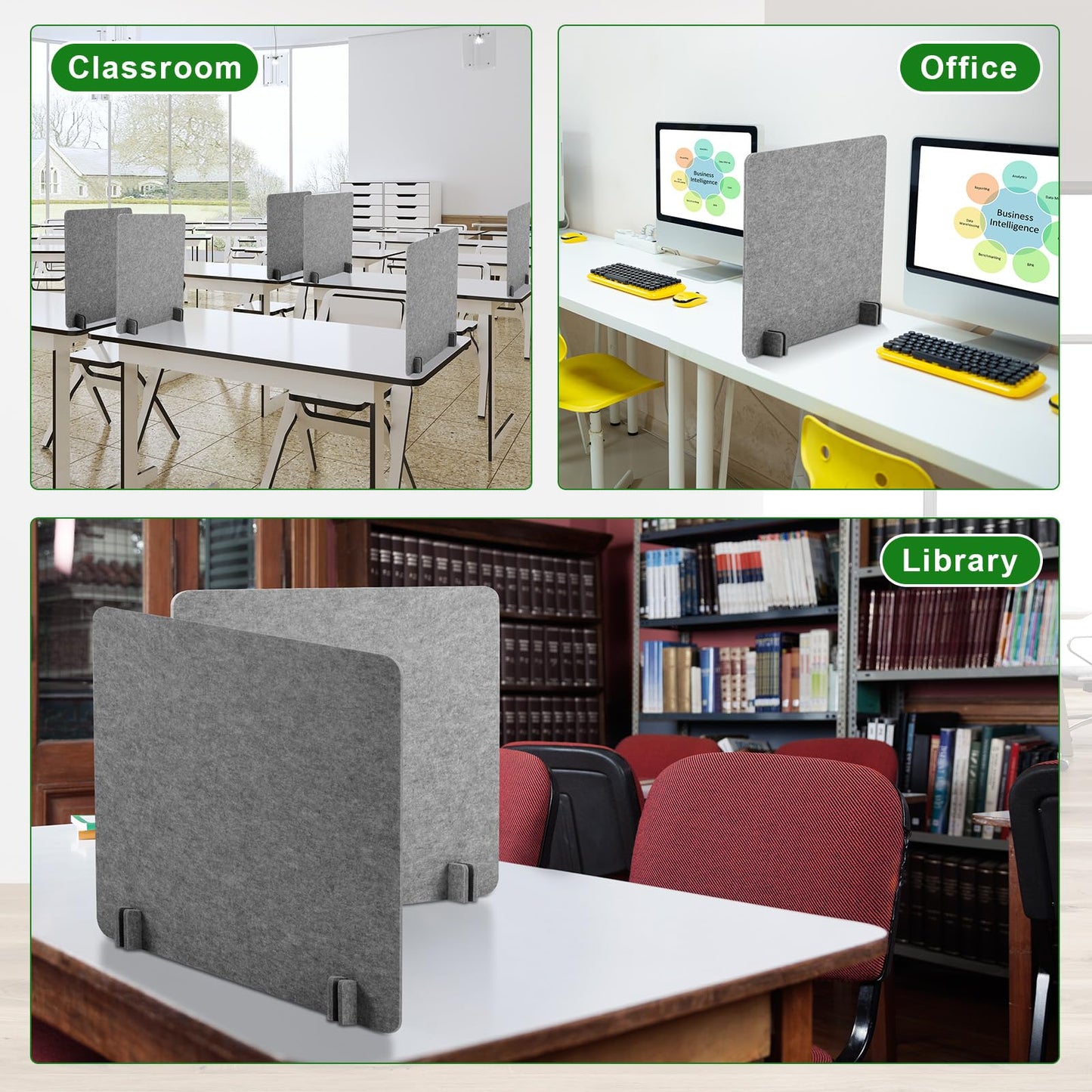 Kisston 12 Pack Desk Privacy Panel 24 x 24'' Acoustic Desk Divider Stand up Freestanding Privacy Panel Noise Visual Distraction Reducing Table Divider Office Student Cubicle Reception Area(Light Gray)