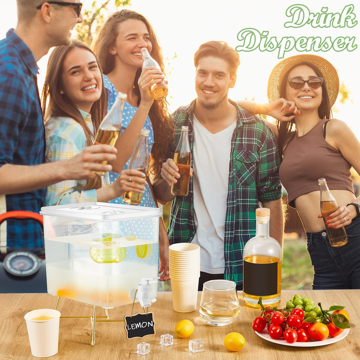 LemonRoad 4 Pack Beverage Dispensers with 60 Pcs Disposable Cups Plastic Drink Dispensers With Stand for Parties Water Dispenser Cold Drink Container for Iced Tea Fridge Bar Party (2.3 Gallon)