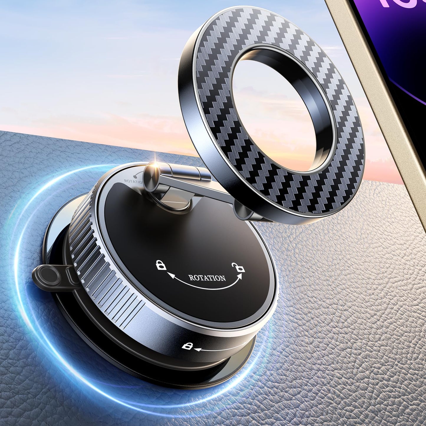 Viccux 2026 Upgraded Vacuum Magnetic Phone Holder for Car [89LB Vacuum Suction+2400GF Strong Magnetic] 360° Adjustable Car Phone Holder for MagSafe, Dashboard Suction Cup Phone Mount for iPhone 17/16