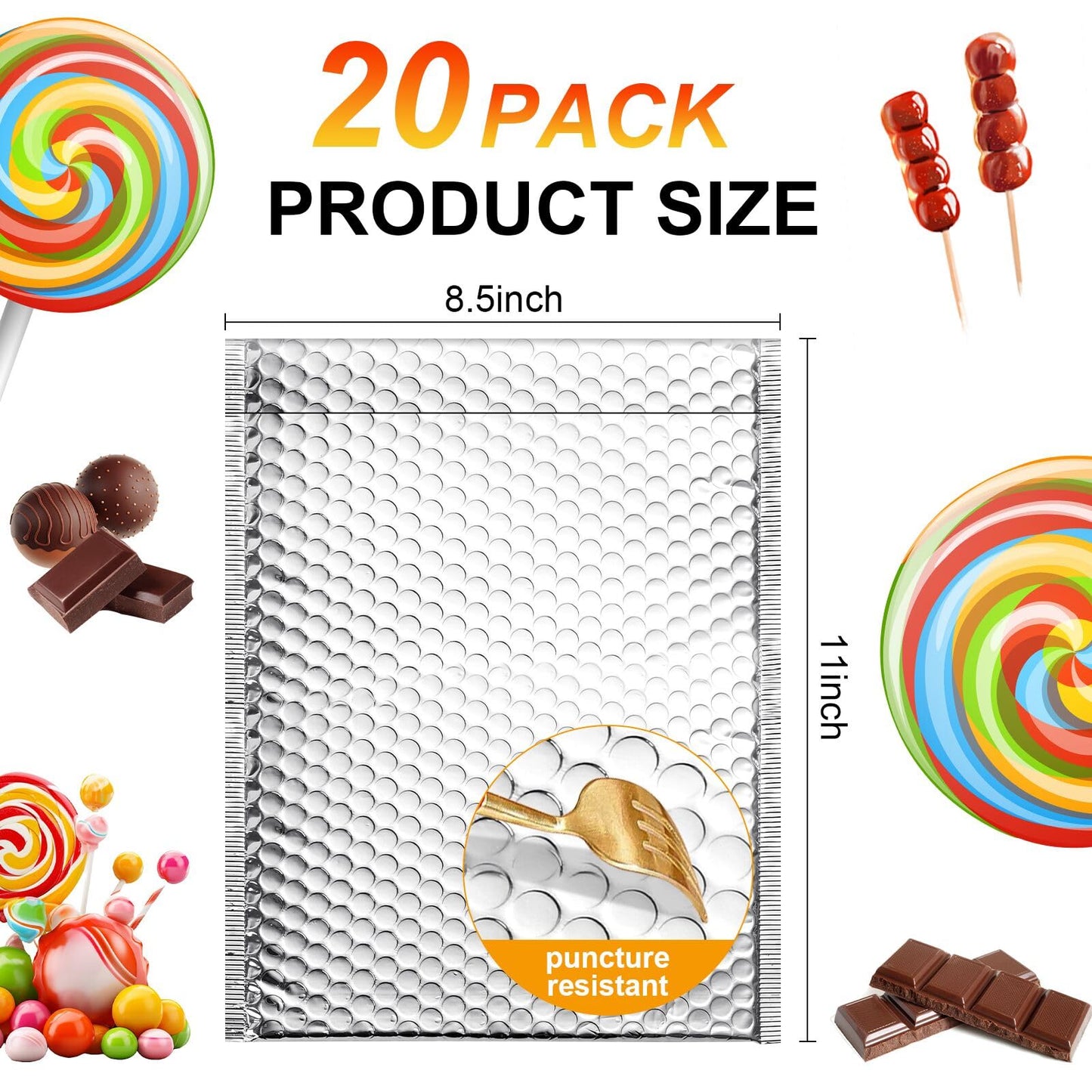 Aemygo 20 Pack Thermal Bubble Mailer, 9" x 11" Insulated Metallic Bubble Mailers, Self-adhesive Foil Mailing Envelopes for Cold Shipping Waterproof Shipping Envelopes for food, Cosmetics