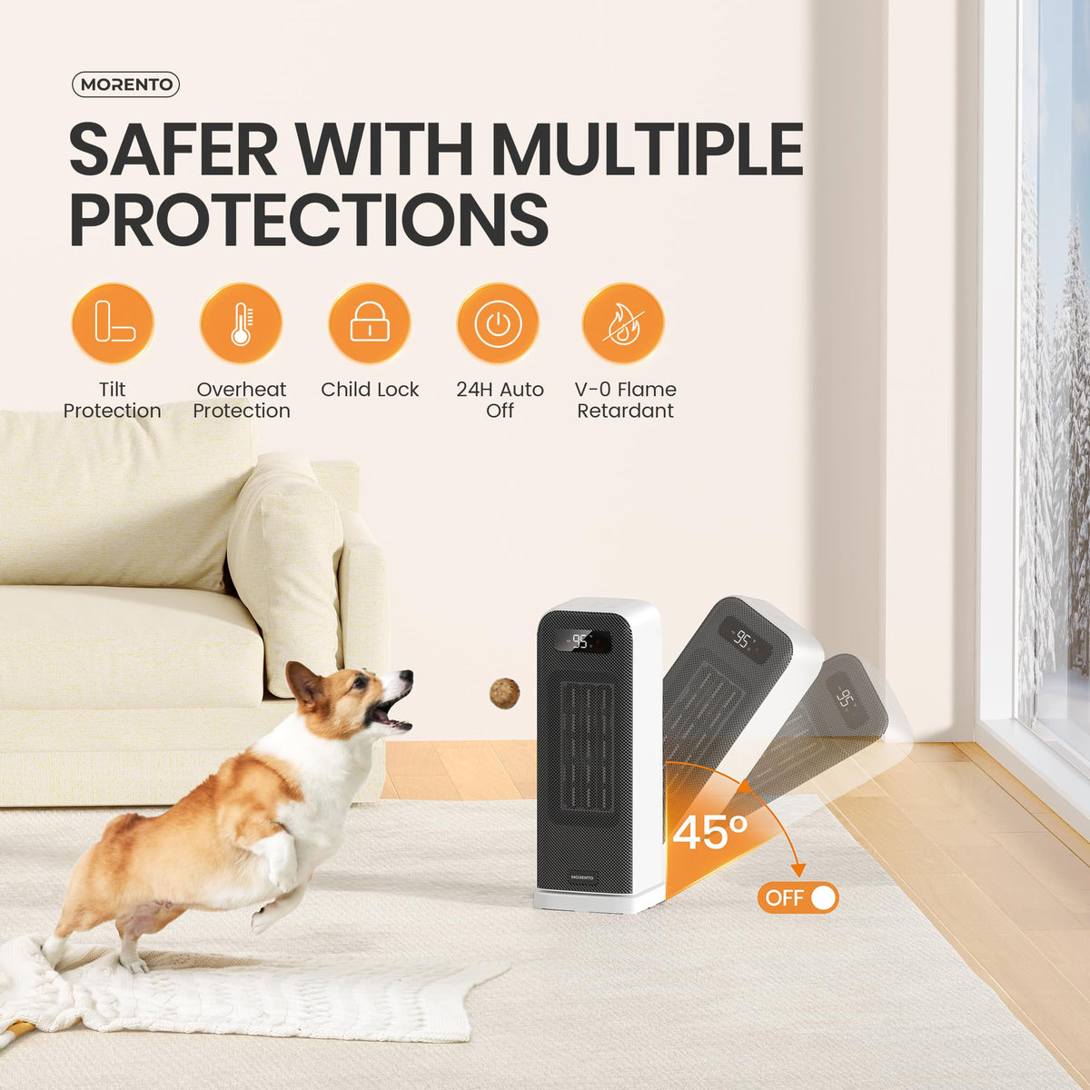 MORENTO Space Heaters for Indoor Use, Portable Electric Heater with Thermostat, Smart and Voice Control, 1500W PTC Ceramic Safety, 36dB Quiet Smart Heaters for Office Bedroom Home White 1Pack