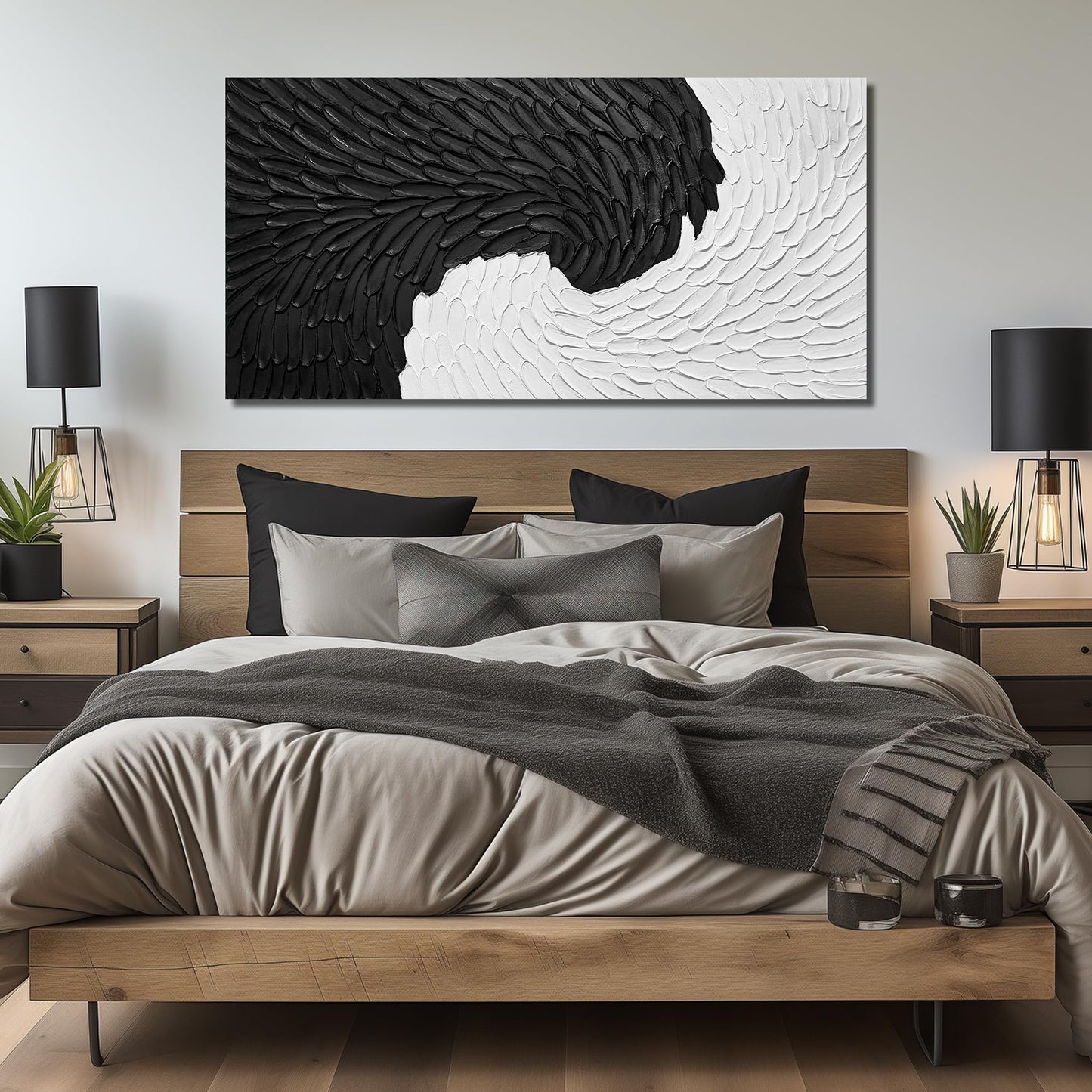 WVMAPTA Minimalism Canvas Wall Art for Dining Room Black and White Artwork for Wall Office Large Abstract Painting Wall Art for Living Room 29 x 58 Inch