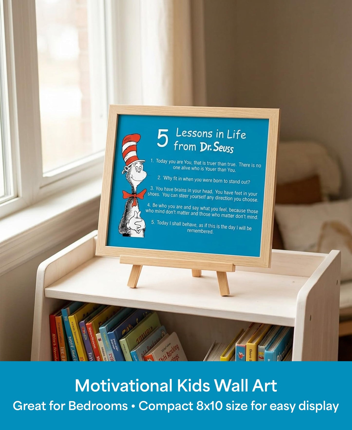 Whimsical Reading Quote Wall Art, 5 Motivational Life Lessons for Kids, Unframed 8x10 Poster for Classroom Decor, Playroom, Nursery, and Pediatric Office, Heavyweight Matte Cardstock