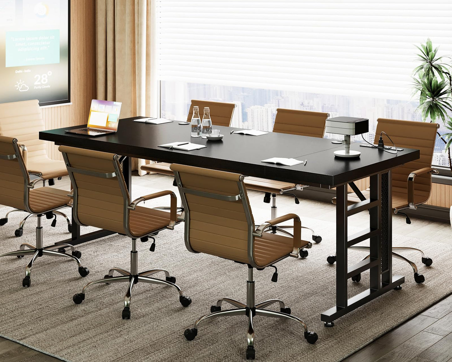 Coleshome 71 Inch Executive Desk with USB Ports, Computer Office Desk, Large Mordern Writing Table, Workstation Business Furniture for Home Office, Black
