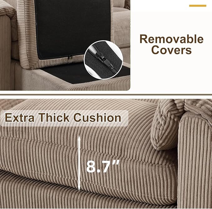 HAOMARKETS Corduroy Sofa Set, Upholstered Ottoman, Loveseat Set of 2with Plush