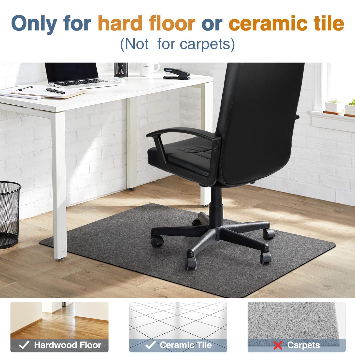 Placoot Office Chair Mat for Hardwood Floor, 55"x63" Large Size Computer Chair Mat, Desk Chair Mat, Large Anti-Slip Floor Protector for Home Office Dark Grey