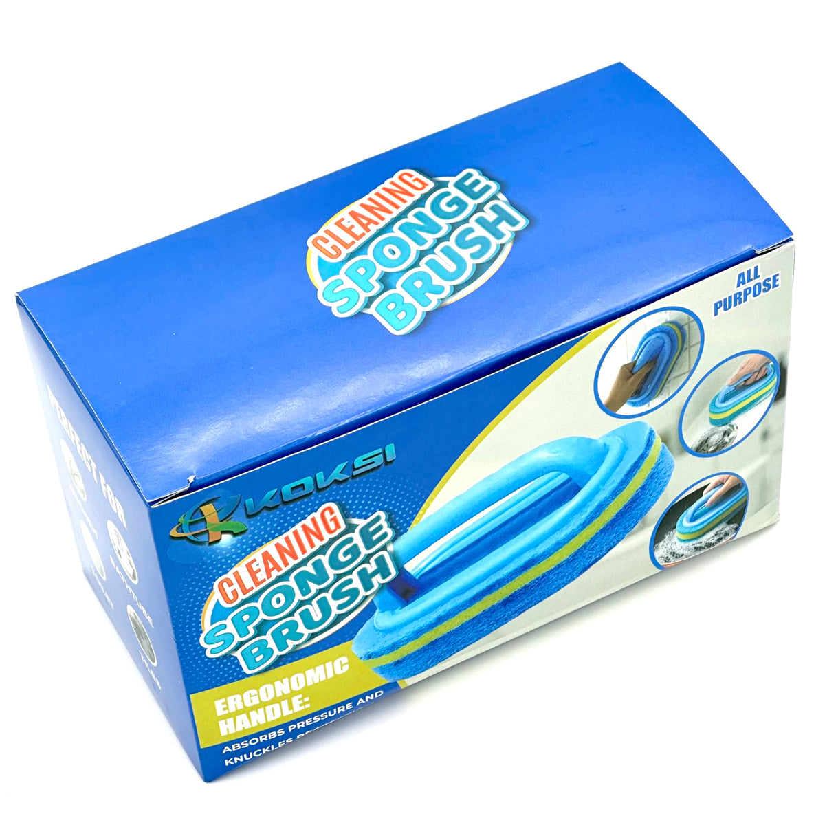 KOKSI 2-Piece Cleaning Brush for Bathroom Kitchen Bathtub Toilet Cleaner All Purpose Shower Sponge Scrubbing Brush with Ergonomic Handle