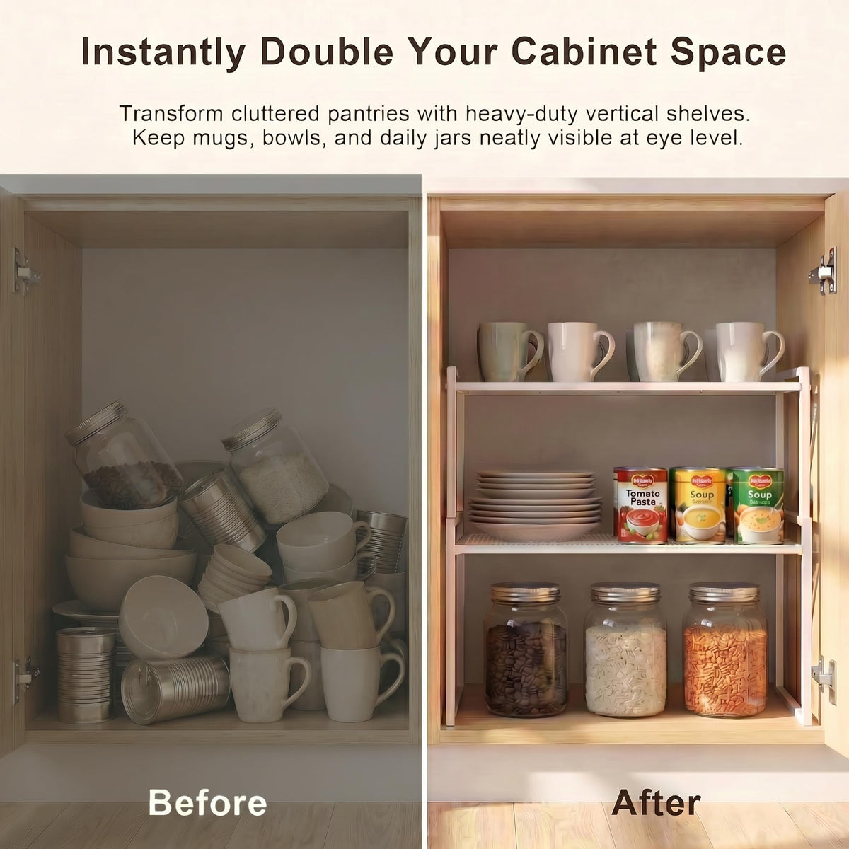 BlisXybion Set of 2 Cabinet Organizers 12.6''W 44 LBS Load Capacity Heavy Duty Kitchen Pantry Shelves Counter Countertop Storage Racks