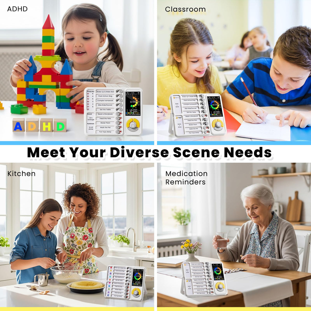 3-in-1 Visual Timer & ADHD Tool for Kids and Adults, 12/24H Silent Task Timer with Chore Chart, Daily Checklist with Pomodoro Timer, Alarm Clock - White