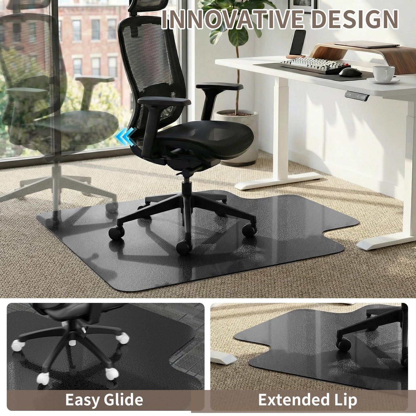 Office Chair Mat for Low Pile Carpeted Floors with Lip, 36" x 48" Plastic Floor mat for Desk Chair on Carpet,Easy Glide Carpet Protector Mat for Computer Chairs,Rolling Chairs,Home,Office (36*48 inch)