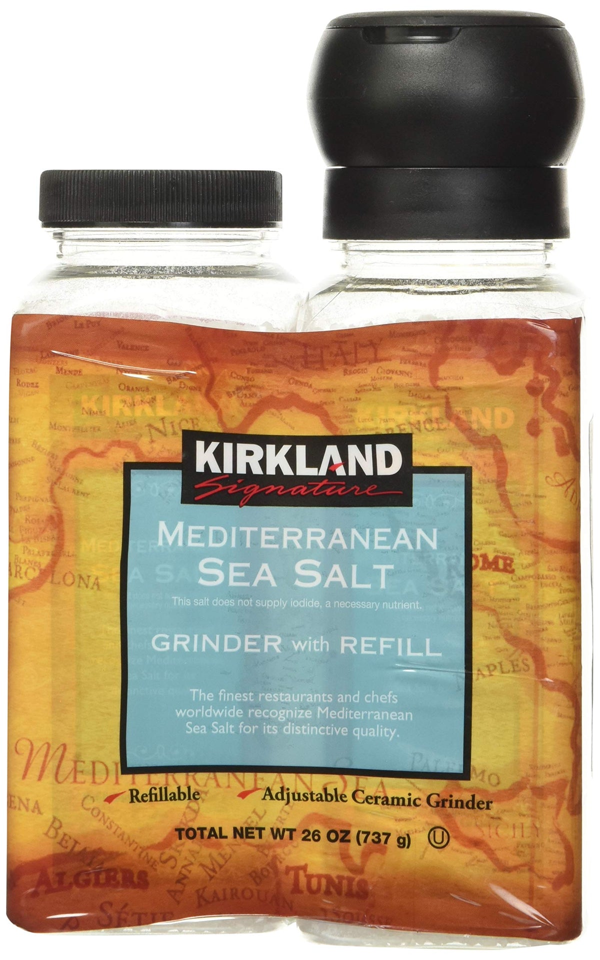 Kirklands Signature Mediterranean Sea Salt Grinder with Refill