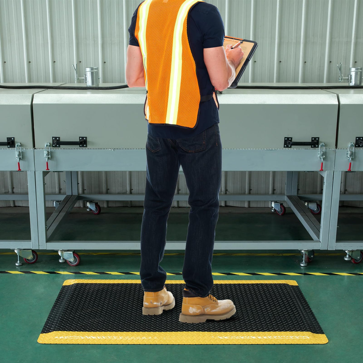2' x 3' ESD Anti-Fatigue Conductive Mat, Durable Heavy Duty Diamond Plate, Non Slip Waterproof Floor Mats for Commercial&Industrial Work, Thick 3/4” with Yellow Border