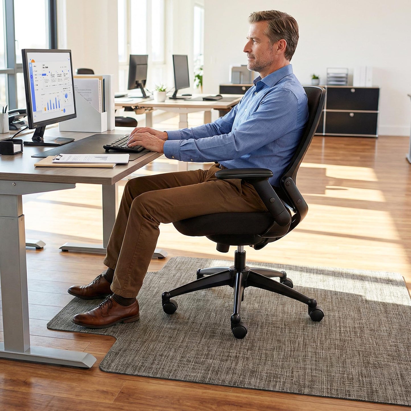 Office Chair Mat for Hardwood Floor, 36" x 48" Non-Slip Office Chair Mat for Rolling Chair, Heavy Duty Textilene Floor Protector for Hardwood Tile, Desk Computer Chair Mat for Home Office,Brown