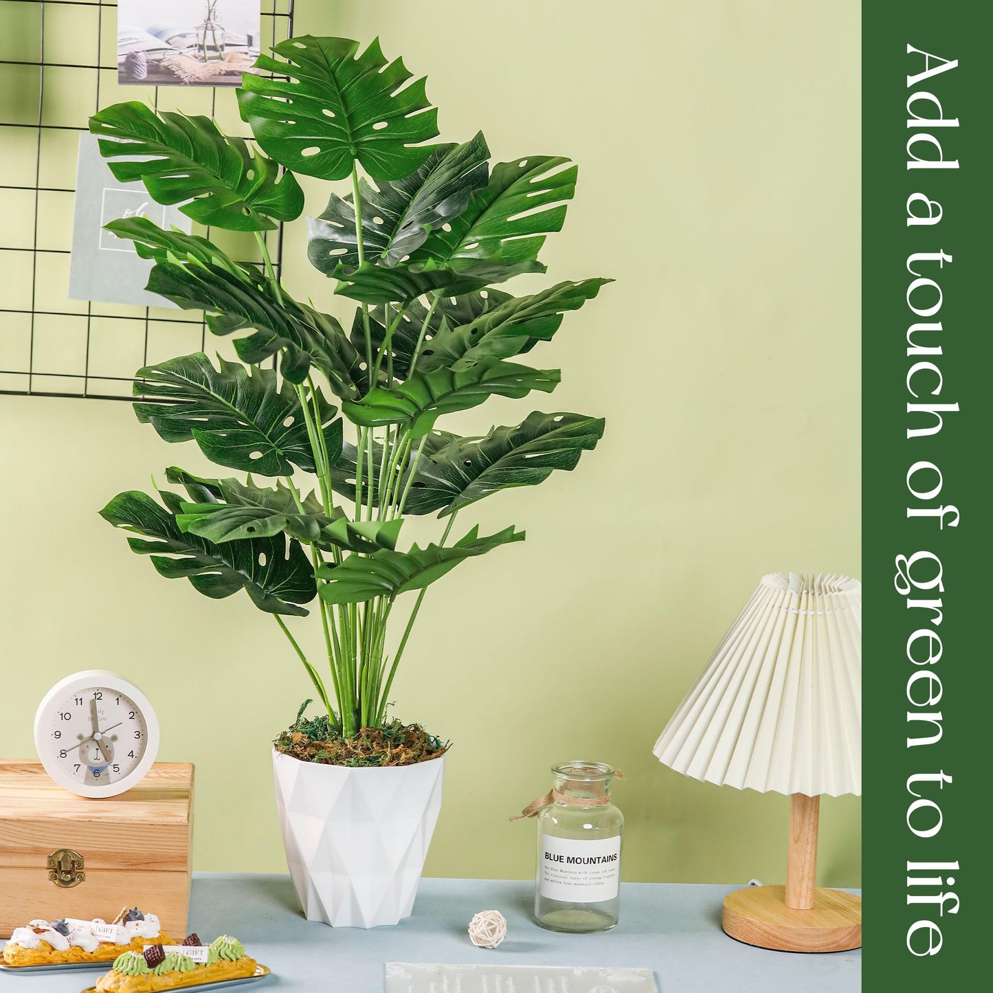 Toopify 28"" Fake Plants Large Artificial Monstera Faux Plants Indoor with White Pot for Home Office Living Room Decor, Green