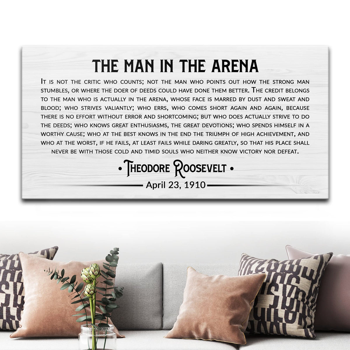 Tailored Canvases The Man In The Arena Sign - Large Canvas Wall Art Decor Motivational and Inspirational Poster for Office, Home, Bedroom, Living Room - Decoration, Pints by Theodore Roosevelt - 20x10in