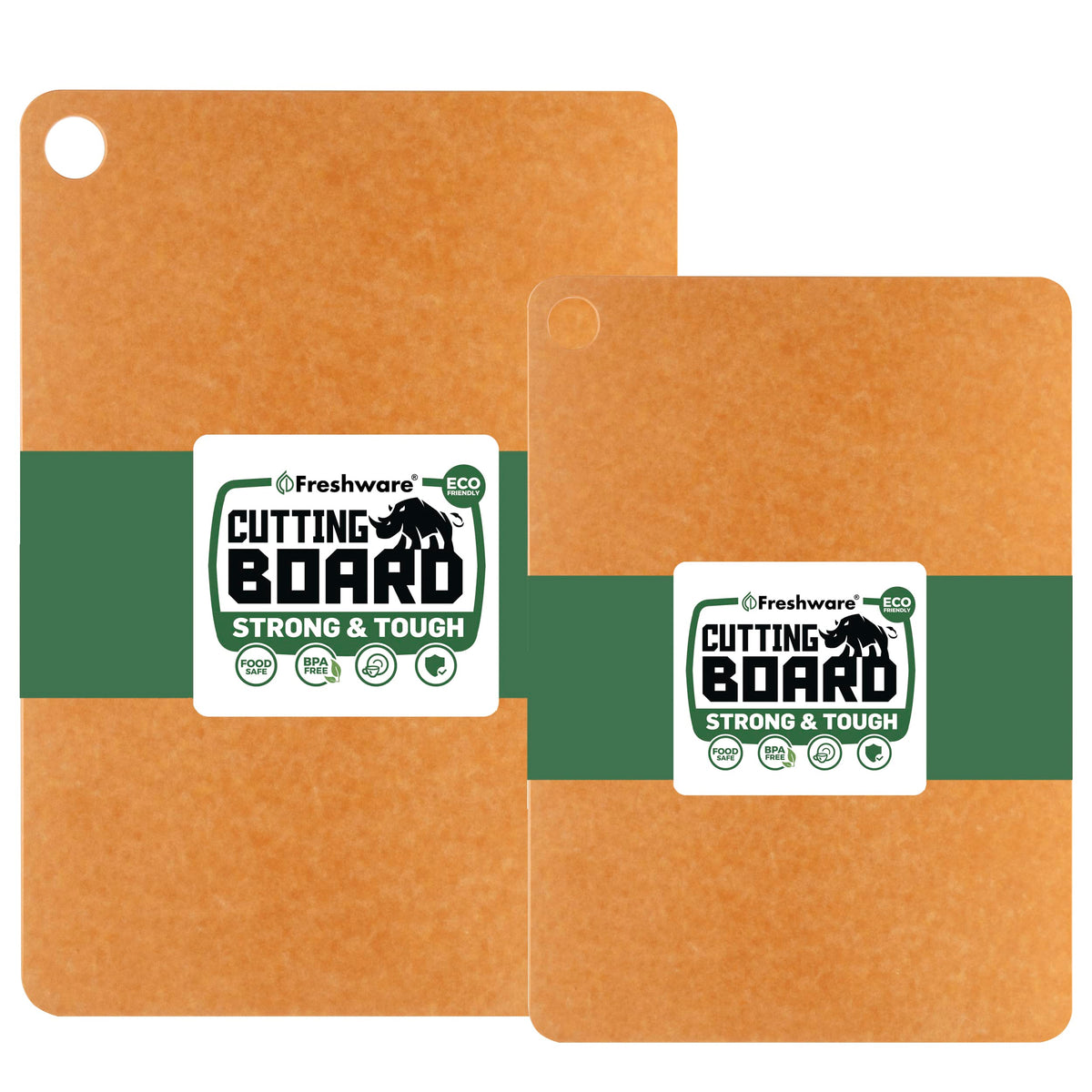 Freshware Wood Cutting Boards for Kitchen, Dishwasher Safe, Medium 12" x 9" and Large, 15" x 11.25", Set of 2, Natural