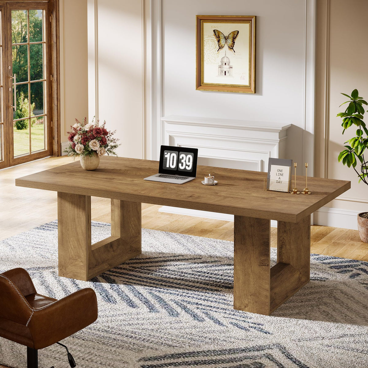 Tribesigns Home Office Desk, 62.99" Large Farmhouse Executive Desk, Computer Table for Office, Conference Room, Study Room (Walnut)
