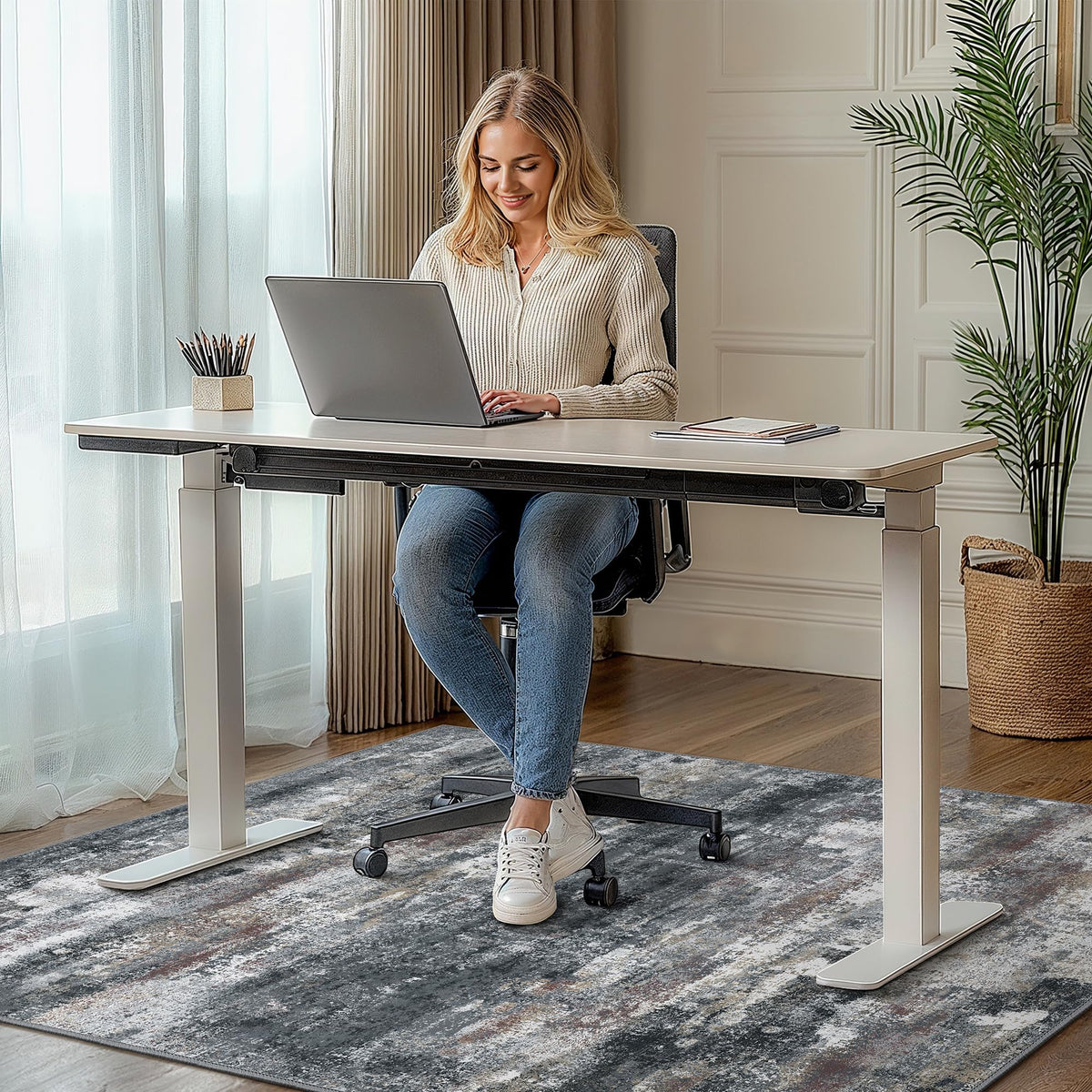Office Chair Mat for Hardwood Tile Floor, Abstract 48"X 60" Desk Mats for Office Chair on Rolling Chairs Carpet, Desk Anti-Slip 1/5" Thick Rug for Computer Chair, Thin Low-Pile Floor Mat, Dark Gray
