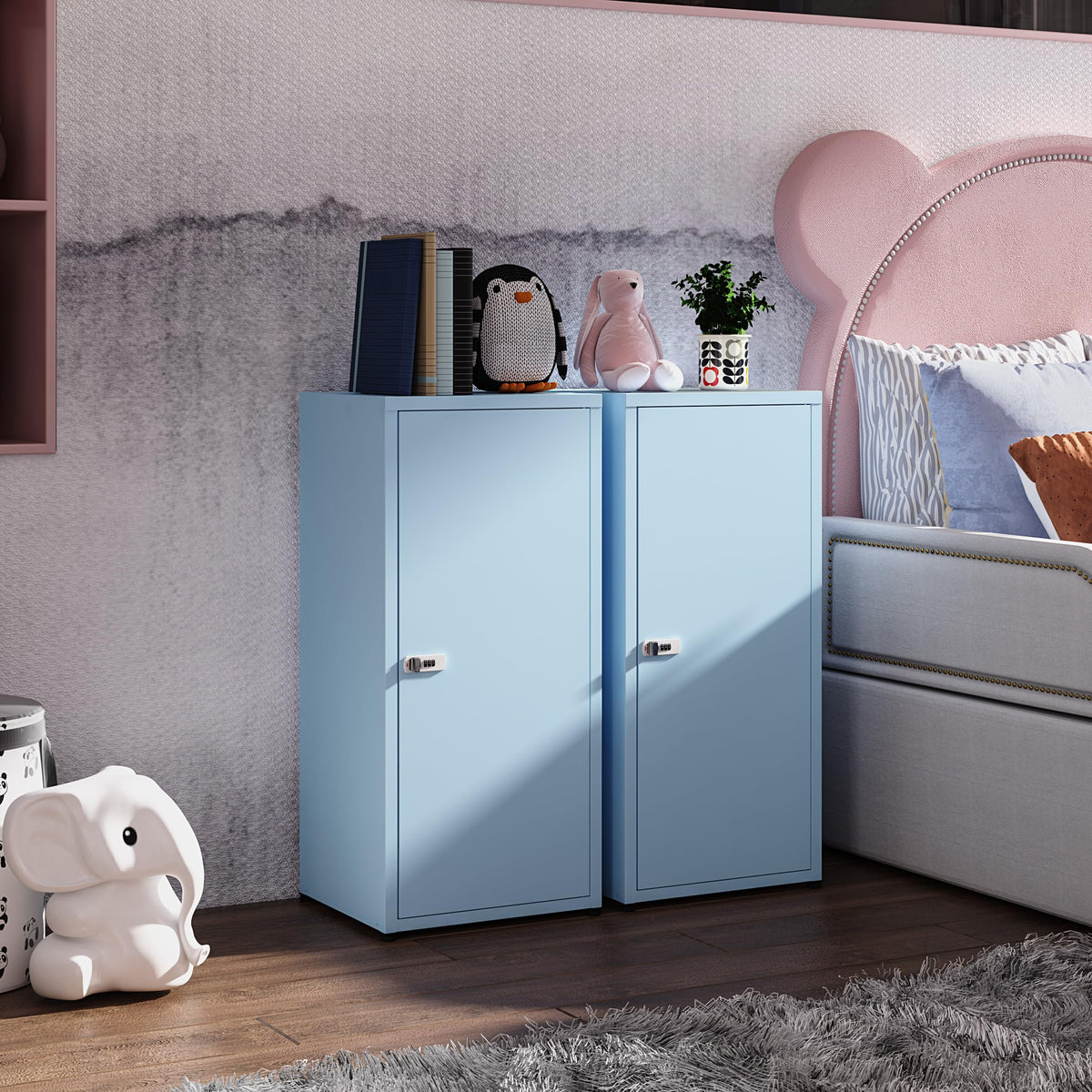 MIOCASA Metal Storage Cabinet with Lock, 3 Adjustable Shelves Single Door Steel Locker for Home, Office & Garage (Blue)