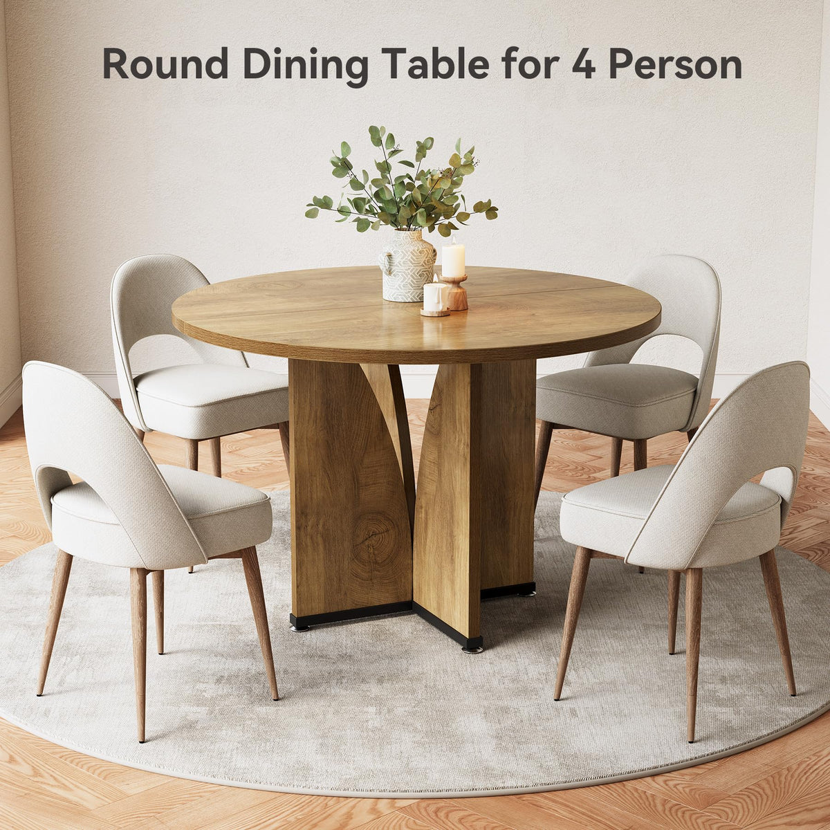 LITTLE TREE 39-Inch Dining Table for 4, Rustic Kitchen Table, Round Dining Table with X-Shaped Stable Pedestal, Farmhouse Dinner Table for Dining Room, Living Room