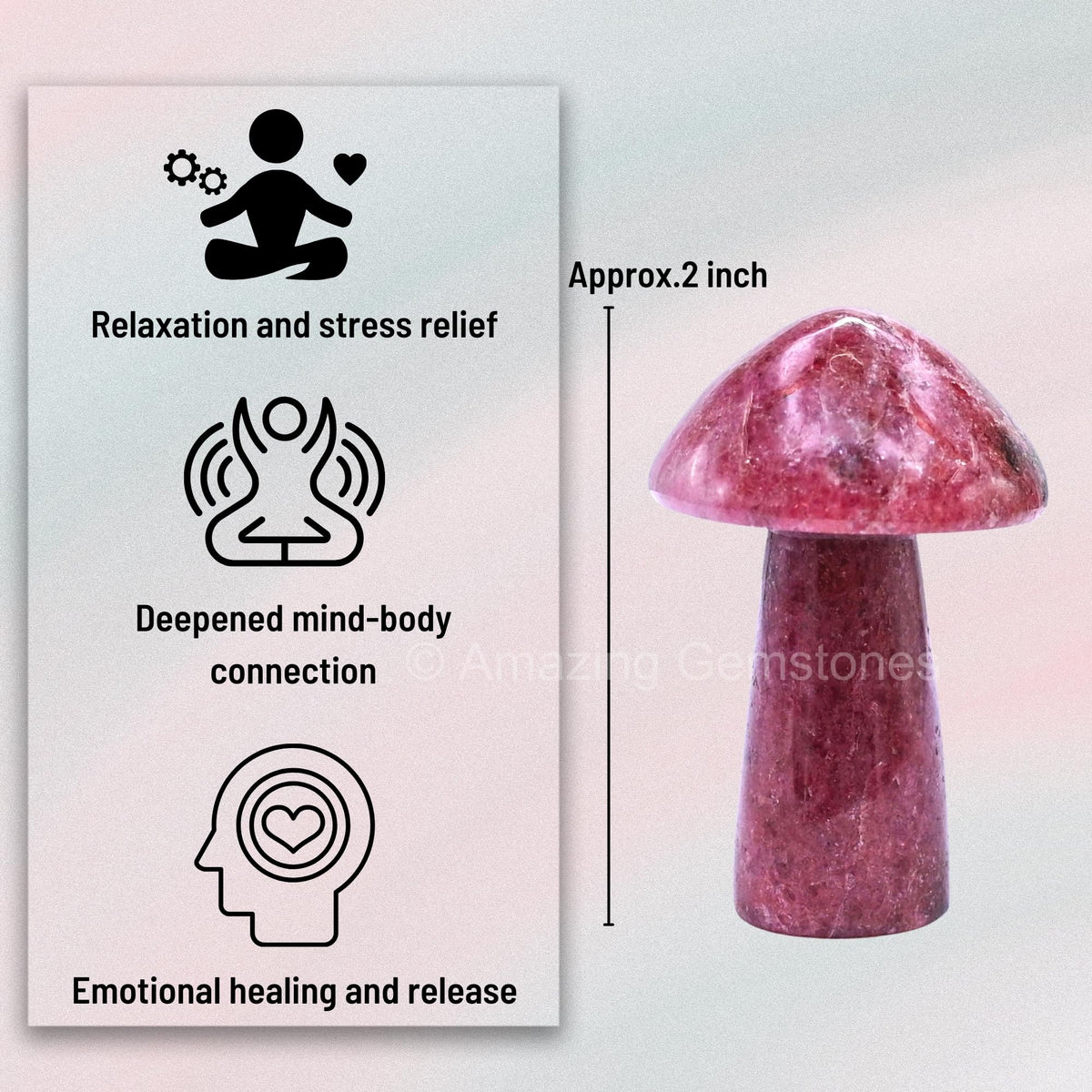 Amazing Gemstone Rhodonite Crystal Mushroom Decor Aesthetic Small Crystals - 2" Little Mushroom Decorations for Home, Office, Room Table Mini Crystals Stone Mushrooms DIY Gifts