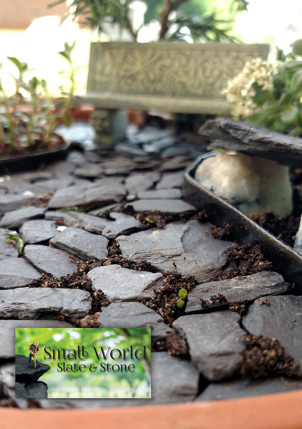 Natural Slate Stone -1/2 to 1 inch. Perfect Size for Miniature or Fairy Gardens, Aquariums, Reptiles, Terrariums, Model Railroads, Dioramas & Wargaming (2lbs Grey)